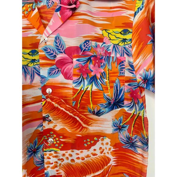 Vintage Pomare Hawaii Colorful Orange Tiki Floral Short Sleeve Blouse Small Med - Picture 2 of 4